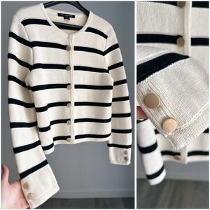 French Connection Preppy Academia NWOT Heavy Cardigan Buttons Size 10 Cream Blac